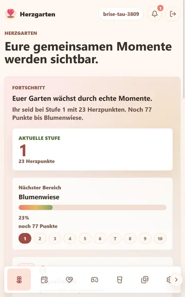 Mobiler Screenshot: Herzgarten Punkteübersicht