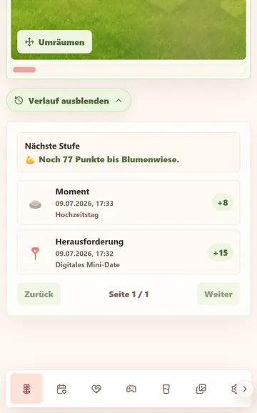 Mobiler Screenshot: Herzgarten Verlauf mit Punkten