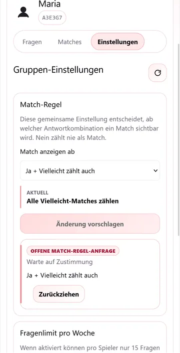 Mobiler Screenshot der Match-Einstellungen