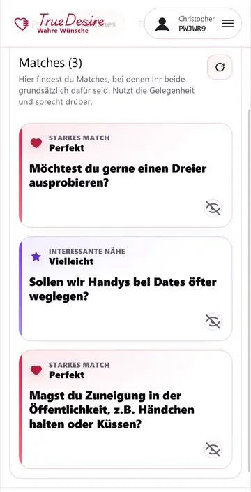 Mobiler Screenshot der Match-Ansicht