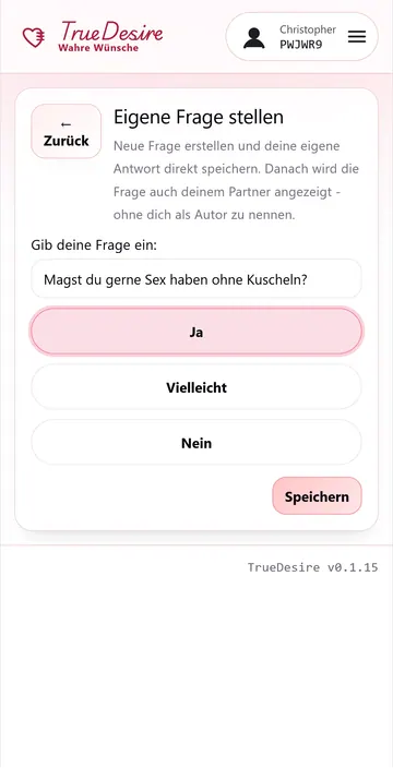 Mobiler Screenshot zum Erstellen eigener Fragen