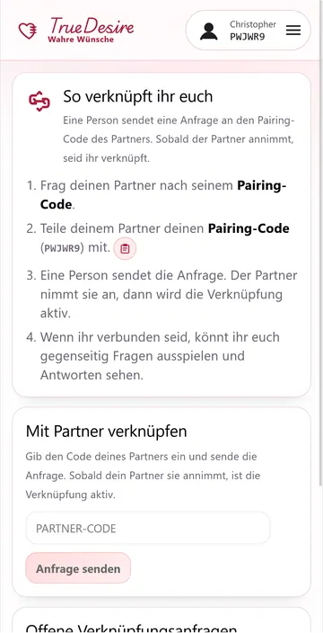 Mobiler Screenshot der Paaransicht