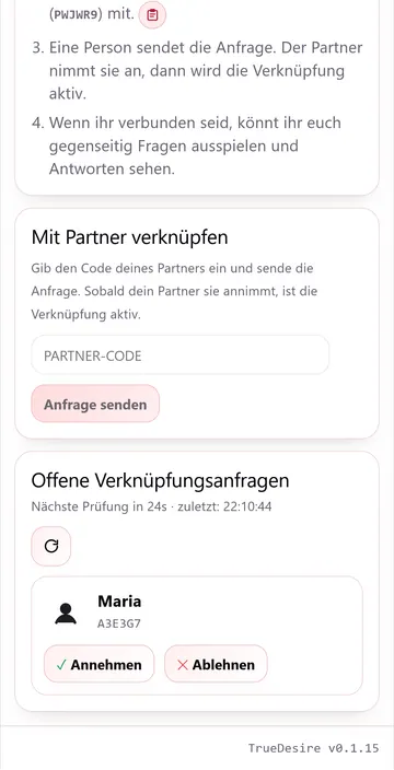 Mobiler Screenshot einer Pairing-Anfrage