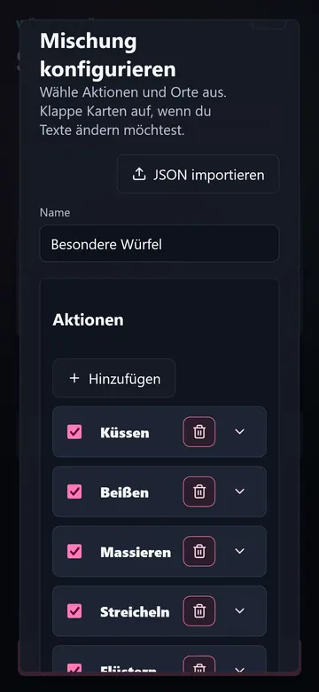 Mobiler Screenshot beim Konfigurieren eigener Würfel